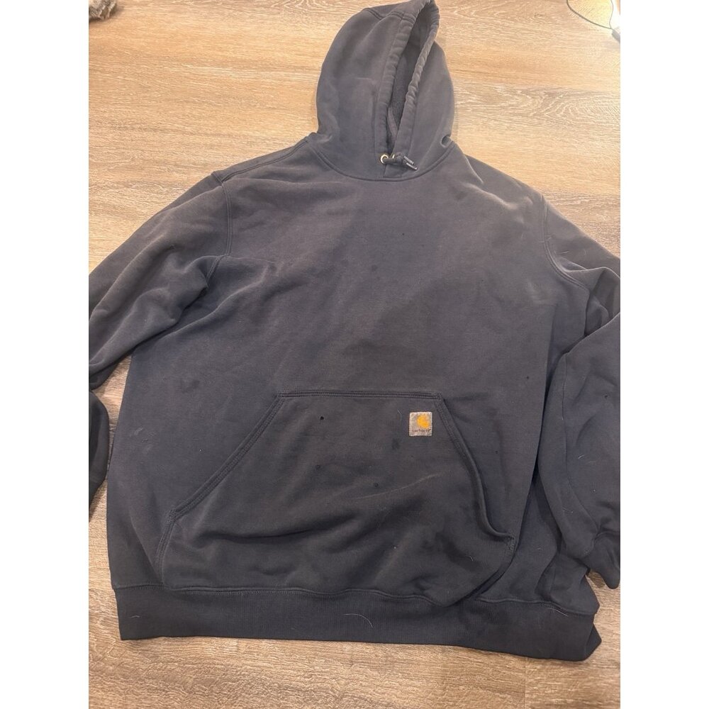 Carhartt XL Pullover Hoodie Work Worn Distressed Welding Burn Holes Oil Stains